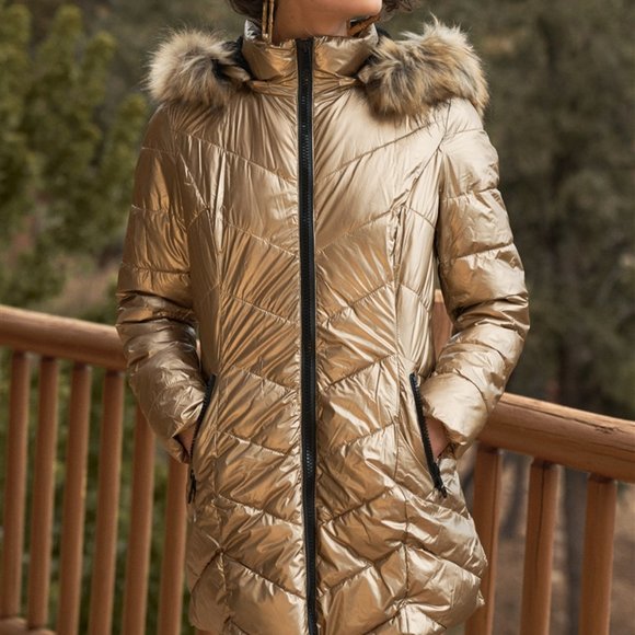 FLEECED LINED GOLD PUFFER JACKET - Picture 5 of 8